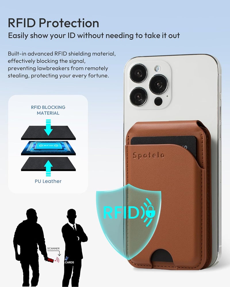 Spotelo Magnetic Wallet for iPhone, Compatible with MagSafe Adjustable Stand Wallet, RIFD Blocking Leather Magnetic Card Holder for iPhone 17/16/15/14/13/12 Series, Not for iPhone 13/12 Mini(Brown) - Image 5